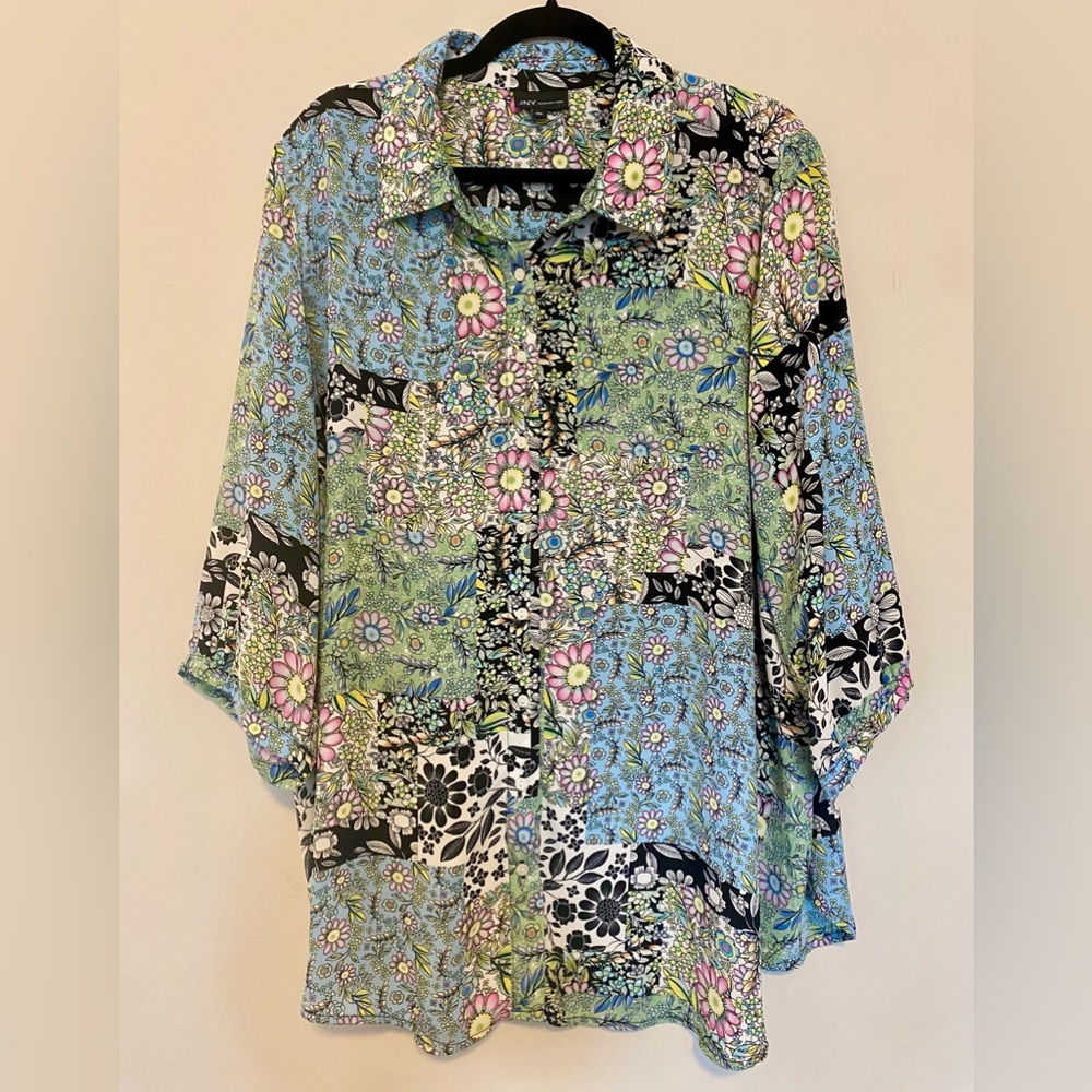 Jones New York Floral Patchwork Button Down Shirt Blouse Plus Size 2X